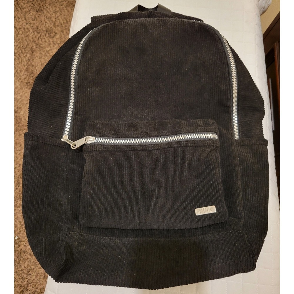 PINK Victoria's Secret Black Corduroy Backpack Laptop Sleeve School Bag Academic